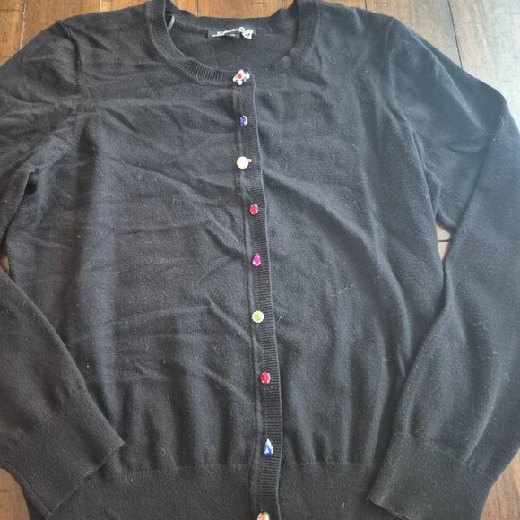 Charlie B Black Cardigan Sweater W/ Multicolor Gem Buttons size L - Picture 1 of 4